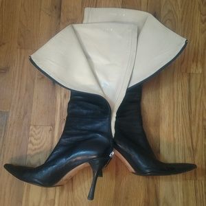 GUCCI Black Leather Kitten Heel Knee High Boots